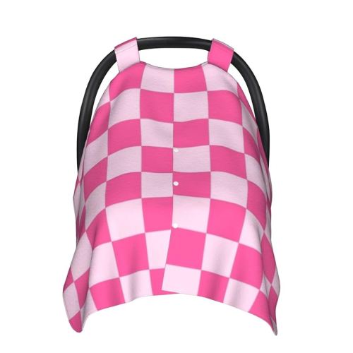 Pink Pastel Checkered Baby Car Seat Cover Soft Baby Nursing Cover Infant Carseat Stroller Cover for Girls and Boys