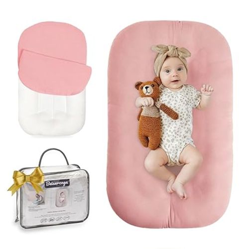 Baby Lounger for Newborn - Snuggle Cozy Me Lounger | Breathable Soft Cotton, 0-24 Months Portable Playtime Baby Nest, Newborn Baby Essentials Gifts- Coffee (1 Lounger + 1 Cover)
