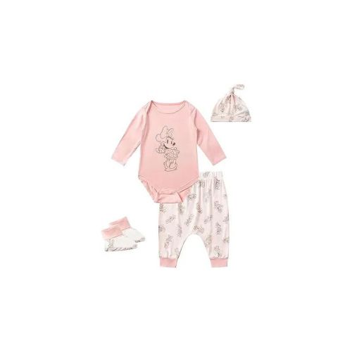 Disney Minnie Mouse Baby Girls 4 Pack Bamboo Viscose Bodysuit with Booties, Hat and Pants Set for Infant