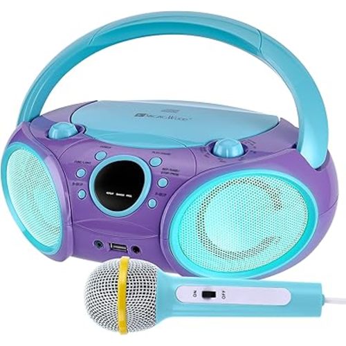 SingingWood NP030AB-CV Portable Karaoke System, Portable CD Player Boombox with Wireless for Home AM FM Stereo Radio, Headphone Jack, Portable Karaoke Supported AC or Battery Powered - Violet