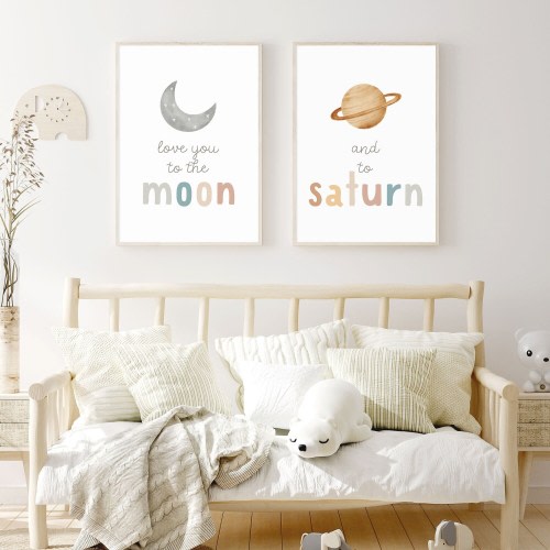 Love You To The Moon and to Saturn, Nursery Wall Art Moon, Lyric Wall Art, Neutral Nursery Decor, Baby Wall Decor Signs, Toddler Room Prints