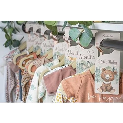 Baby Closet Dividers | Woodland Nursery Decor Closet Dividers for Baby Clothes | Hanging Wooden Baby Clothes Dividers for Closet | NB - 24 Month Baby Closet Size Dividers