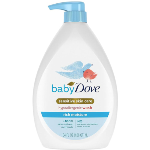 Baby Dove Sensitive Skin Care Baby Wash For Baby Bath Time Fragrance Free Moisture Fragrance Free and Hypoallergenic, Washes Away Bacteria 13 oz