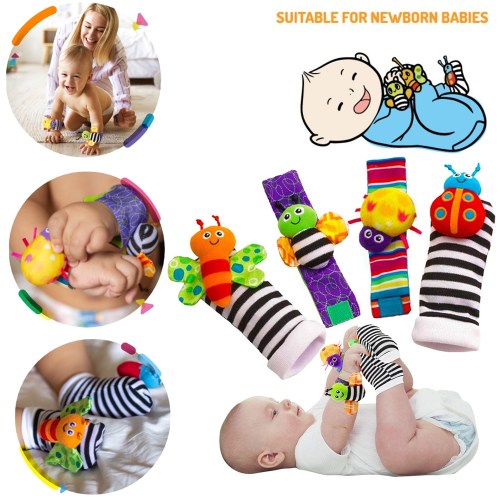 AOUSTHOP Foot Finder Socks & Wrist Rattles Toys for Baby, Baby Gift Toys, Hand and Foot Rattles Suitable for 0-3, 0-6, 3-6, 6-12 Months Babies