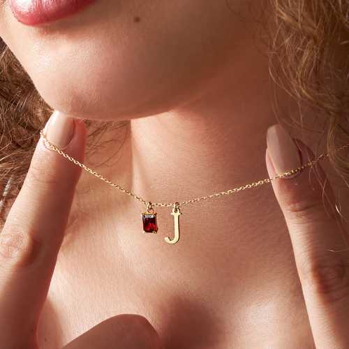 14K Solid Gold Initial Birthstone Necklace, Personalized Initial Necklace, Custom Necklace, Birthstone Necklace Christmas Gifts Gift for her