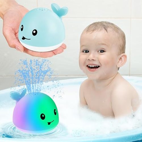 Gigilli Baby Bath Toys, Boys Pool Toys Water Table Spray Toy for Toddlers 1-3 2-4, Boys Light Up Whale Bath Toy Sprinkler 6-12-18 Months, Bath Fountain Toy Birthday Baby Shower Kid Boy 1 2 3 4 5 Gifts - Rechargeable blue
