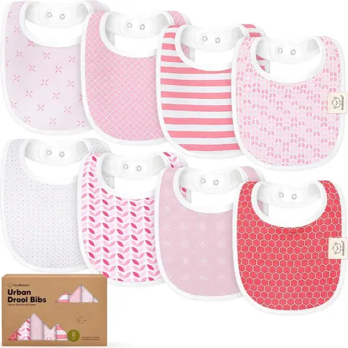 8-Pack Organic Baby Bibs for Boys, Girls - Soft Cotton Drooling and Teething Bibs for Baby Girl & Boy, Extra Absorbent, Easy To Clean & Put On for Toddler, Newborn, Infant 0-24 Months (Blush)