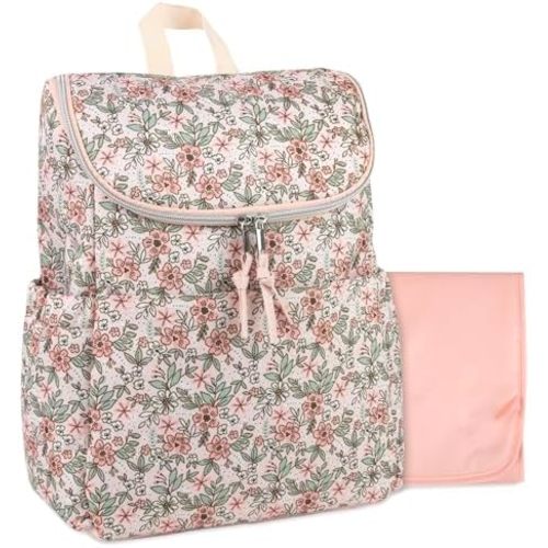 Multi-Function Floral Diaper Backpack and Travel Nappy Baby Bag with Changing Pad and Stroller Straps (Freshly Floral)