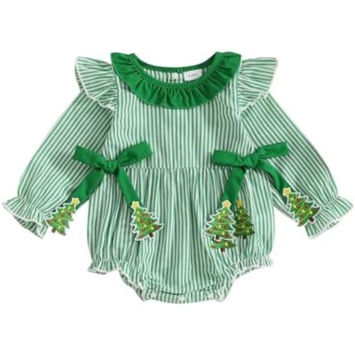 Newborn Baby Girl Christmas Outfit Santa Claus Plaid Bubble Romper Winter Long Sleeve Smocked Bodysuit