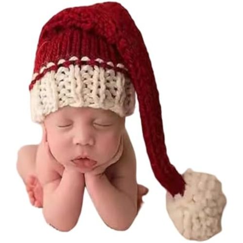 Christmas Newborn Baby Photo Shoot Props Outfits Crochet Clothes Santa Claus Red Hat Pants Photography Props