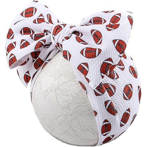 JDRGJTH Baby Girls Football Headbands with Bow,Hairband Bowknot Newborn Football Bow Headwarp,Sports Wide Hair Accessories Gift for Football Newborn Infant Toddlers Kids
