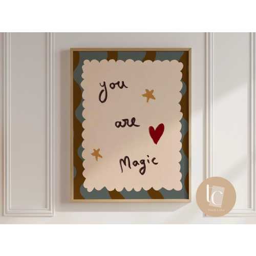 You Are Magic Positive Affirmation print, kids room playroom nursery wall art retro kids decor genre neutral baby wall art illustration n