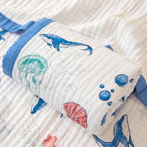 BATTILO PTY Muslin Baby Blankets, Nursery Blankets for Boys Girls, Swaddle Blankets Neutral Soft Lightweight Toddler and Kids Throw Blankets (Ocean), Single