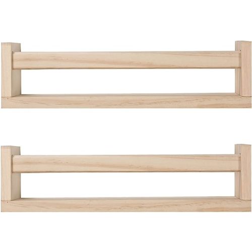 JORIKCHUO Nursery Book Shelves, Set of 2 Wood Floating Book Shelves for no Kids Room, Kitchen Spice Rack, or Rustic Wall Mounted Shelves for Farmhouse Bathroom Decor (Natural Wood)