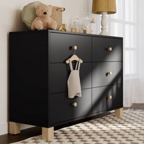 Storkcraft California 6-Drawer Double Dresser - Black/Driftwood