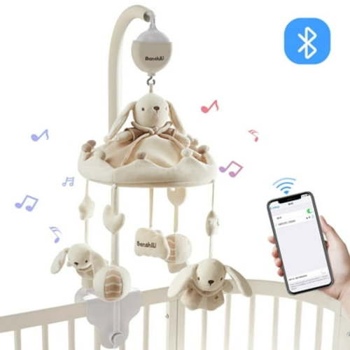 BanshiLi Baby Crib Mobile Toys, Rotating Crib Music Mobile with Rattles and Bluetooth , for Boys and Girls 1+ Years