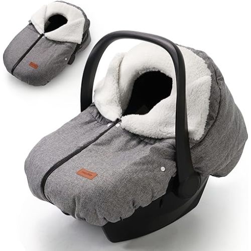 Winter Car Seat Cover for Baby Car Seat and Stroller, Cold Weather Infant Carseat Canopy, Waterproof and Easy Access, Protect Baby Boys Girls from Cold Wind (Grey)