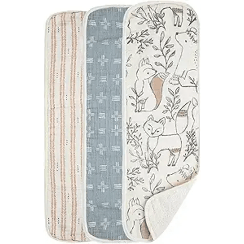 Crane Baby Muslin Baby Burp Cloths, Lightweight Absorbent Burp Cloth, Woodland Animal, Set of 3, 7" x 20", Newborn Baby Essentials, Burp Cloths Baby Boy, Burp Cloths Baby Girl, Baby Newborn Essentials