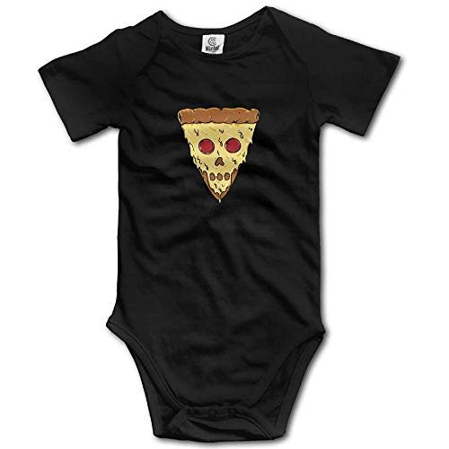 Pengshiliu baby girls Cute Pizza Skull Climbing Short Sleeve onesie, Black, 6-12 Months