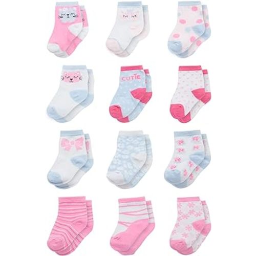 Rising Star Baby Girl Socks: Hearts, Kittens - Socks for Infant Girls (0-24M)