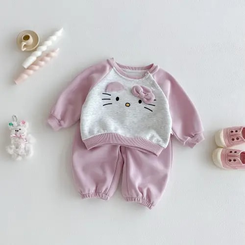 Baby girl's casual long-sleeved set, cute cat-toned sports long pants set - AliExpress