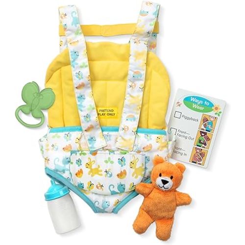 Melissa & Doug Mine to Love Carrier Play Set for Baby Dolls with Toy Bear, Bottle, Rattle, Activity Card, 14.25 x 8.25 x 2.5