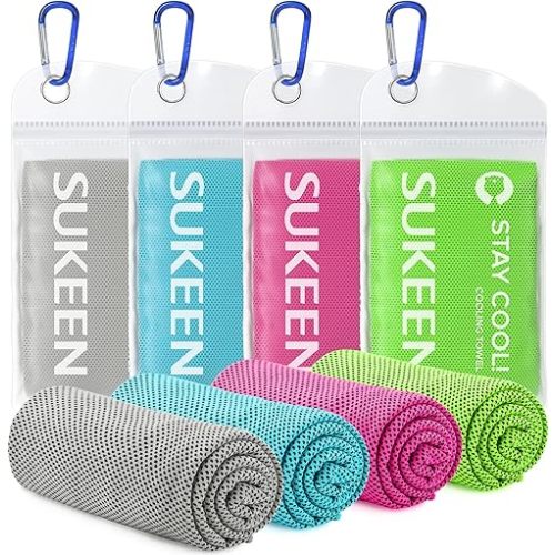 [4 Pack] Cooling Towel (40"x12"),Ice Towel,Soft Breathable Chilly Towel,Microfiber Towel for Yoga,Sport,Running,Gym,Workout,Camping,Fitness,Workout & More Activities (Grey/Green/Pink/Lake Blue)