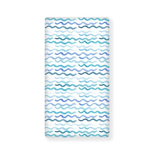 Blue Wave Fitted Crib Sheet for Boys Girls Nautical Pastel Colored Ocean Sea Waves Baby Sheet for Standard Crib and Toddler Cute Curve Nursery Bed Mattress Sheets 28"x52"