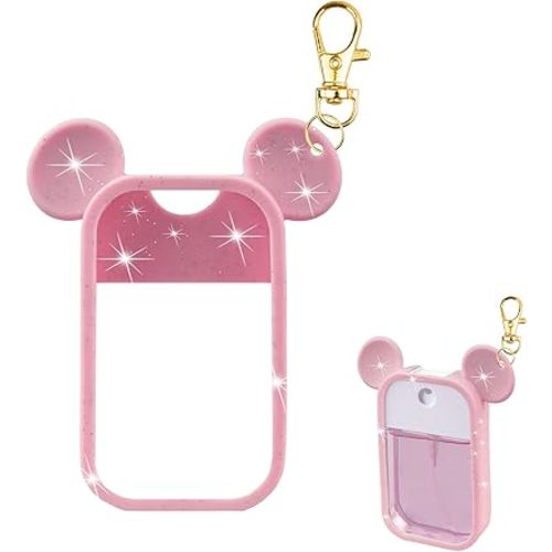 TERPINK Silicone Case Compatible with Touchland Hand Sanitizer Spray 1 fl oz, Mouse Design Protective Case with Keychain, Hand Sanitizer Spray Accessory 1 Pack (Glitter Sequin Pink)