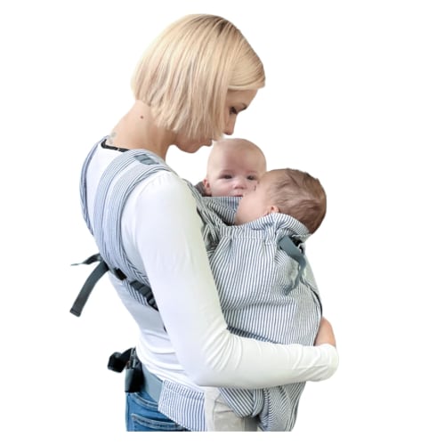 The Weego TWIN Baby Carrier (Color: Grey and White Seersucker)