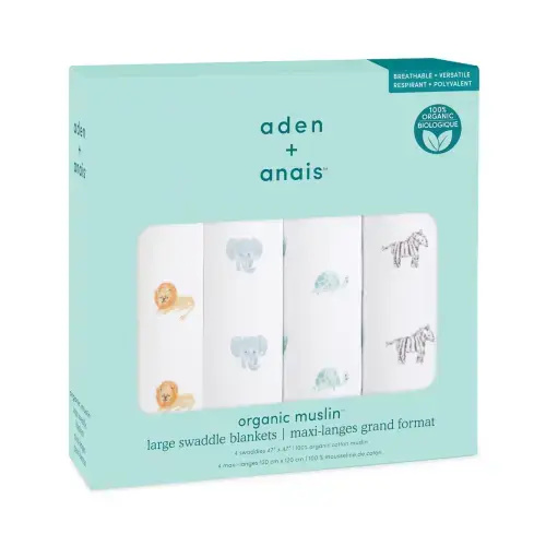 Aden + Anais animal kingdom ORGANIC muslin 4pk swaddles - aden + anais