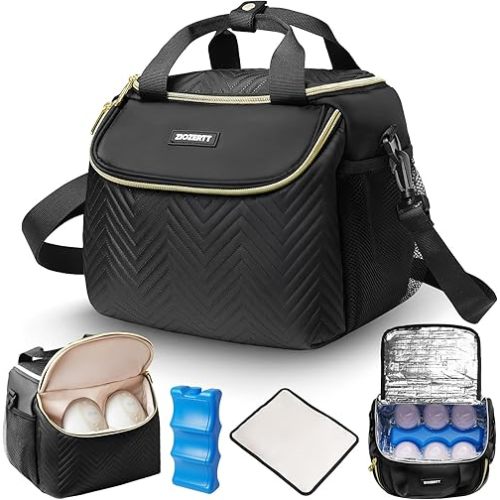 Wearable Breast Pump Bag,Breastmilk Cooler Travel Bag Compatible with Momcozy/Medela/Elvie/Willow Breast Pump with Ice Pack and Water Resistent Mat for 6 Baby Bottles Up to 9 Ounce,Black