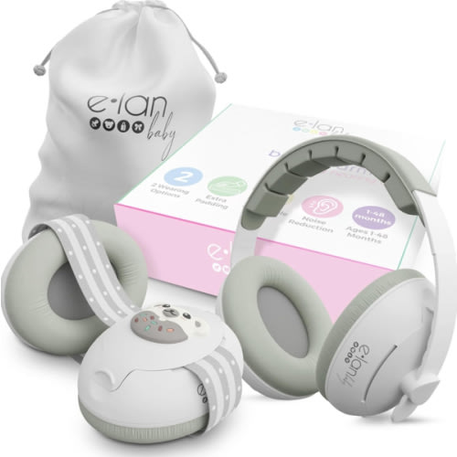 2-in-1 Baby Ear Muffs - Noise Protection Baby Headphones for Noise & Plane Travel - 2 Headbands - Baby Ear Protection - Baby Noise Canceling Headphones for Infant & Toddler, Age 1-48 Months