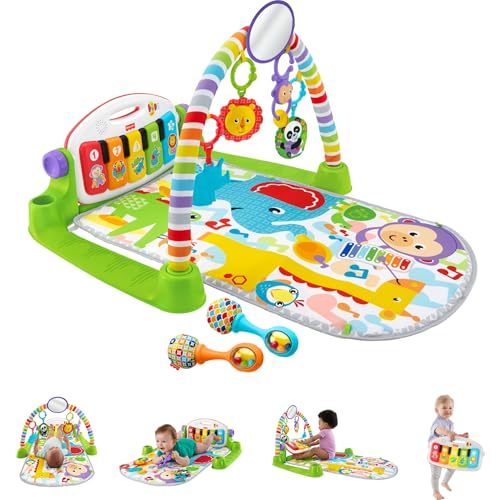 Fisher-Price Baby Playmat Deluxe Kick & Play Piano Gym for Learning & 2 Maracas Soft Rattles for Newborn to Toddler Play Ages 0+ Months