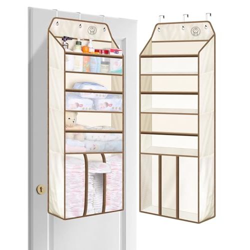 KEETDY Large Diaper Pocket Over The Door Organizer for Nursery, Closet Door Hanging Storage, Baby Organizers and Storage for Newborn Essentials & Diaper Organizer, Beige