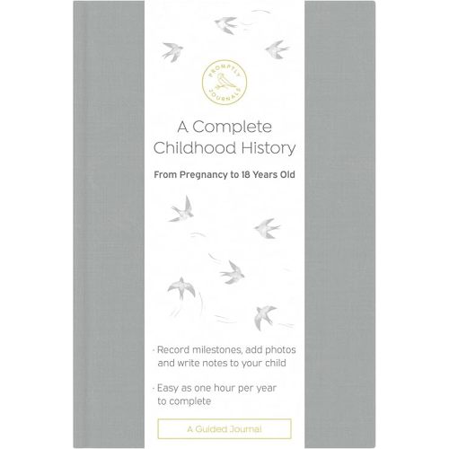 Promptly Journals, A Complete Childhood History: From Pregnancy to 18 Years Old (Grey, Linen) | Baby Book and Pregnancy Journal | Baby Memory Book