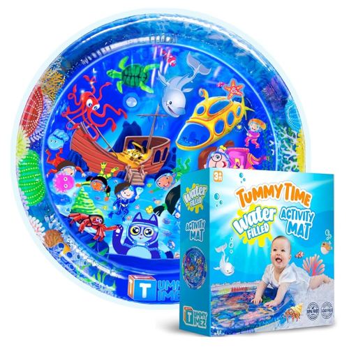 Baby Tummy Time Water Mat, Premium Activity Center Promoting Baby Motor & Sensory Development, Inflatable Playmat Pat Visual Stimulation Gift for Infants & Toddlers Boys & Girls