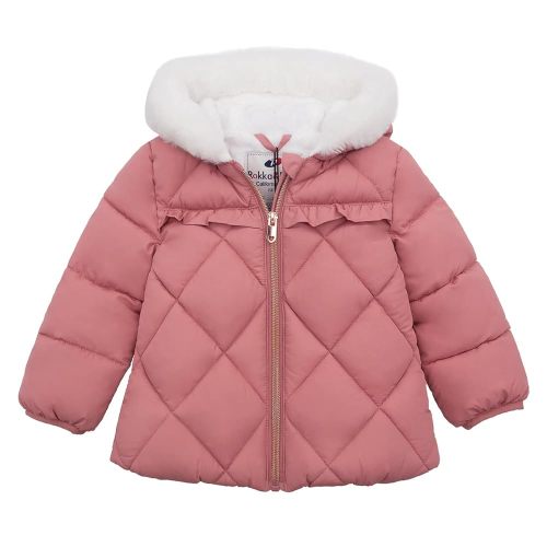 Rokka&Rolla Baby Girls' Water-Resistant Puffer Jacket Hooded Winter Coat with Soft Mini Fur Lining for Newborn Infant Toddler