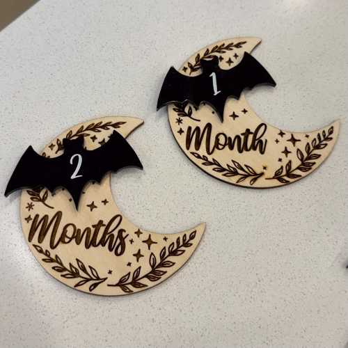 Goth Baby Milestone Discs – Moon Shaped with Magnetic Bat Numbers | Monthly Baby Photo Props | Halloween Baby Shower Gift