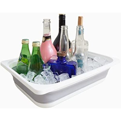 Beright Storage Box, 2.5 Gal Collapsible Wash Basin Folding Dish Tub Sink, Space Saving for Dishing, Fruit, and Camping, Hiking and Home,Grey,Large,16.5" x 11.75" x 4 "