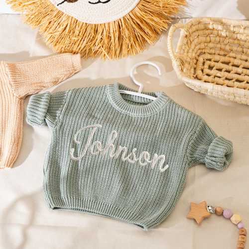 Custom Baby Name Sweater, Handmade Knit Gift, Personalized Newborn Outfit, Baby Shower Gift, Embroidery Keepsake, 0-24 Months, Birthday Gift