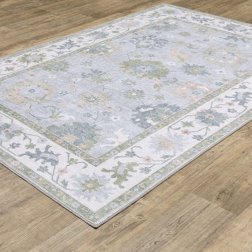 Bungalow Rose Kugler Floral Traditional Blue/ Green Printed Washable Flat Pile Area Rug & Reviews | Wayfair