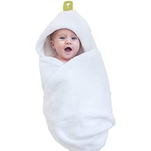Puj– Hug, Hands-Free Hooded Baby Bath Towel, Thick and Ultra-Soft Baby Towel with Interlocking Tabs, Machine-Washable Hooded Towel for Infants, 30 x 30 inches, White