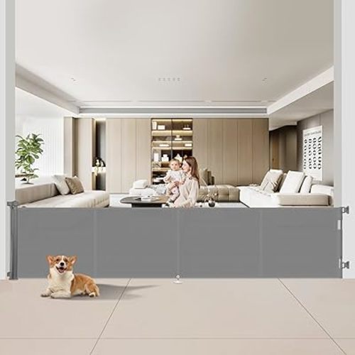 Miumoon 200 inch Retractable Baby Gates 42 inch Tall, Retractable Gate with Reinforced Strip Design to Prevent Crawling Through, 16 FT Outdoor Retractable Gates, Extra Wide Retractable Gate for Garage