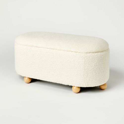 Havenstone Pill Shaped Storage Bench Cream Boucle - Threshold™ Designed With Studio Mcgee: Elegant Lift-top Furniture