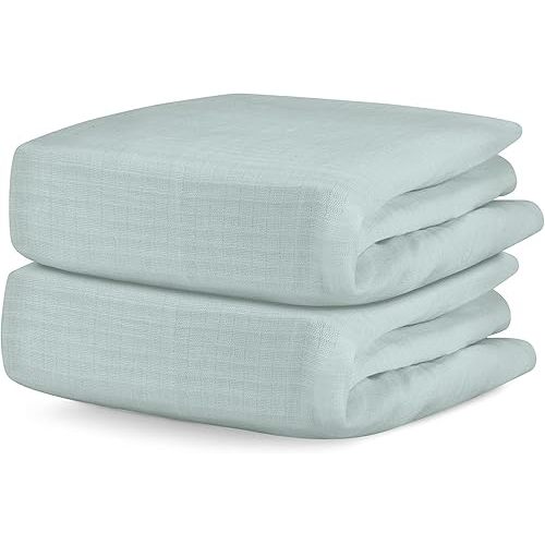 Newton Baby Organic Fitted Crib Sheets (2-Pack) - 100% Breathable and Ultra-Soft, 100% Organic Muslin Cotton, Sage, Fits All Standard Cribs