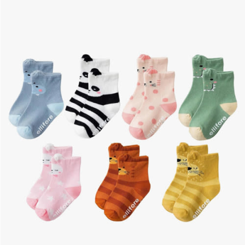 7-Pack Cute Animal Baby Socks Non Slip Grip Toddler Kids Sock Newborn Essentials