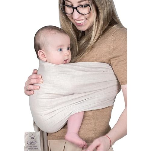 Ring Sling Baby Carrier 100% Cotton Muslin Front and Chest Newborn to Toddler Carrier and Baby Sling (Beige)