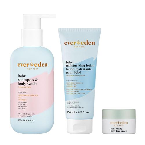Evereden Baby Bathtime Trio | Baby Shampoo, Body Wash & Baby Face Cream & Fragrance Free Moisturizing Lotion | Rich, Non-Greasy Moisturizing Cream | Clean and Unscented Care