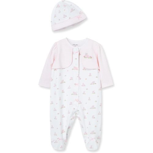 Little Me Clothes for Baby Girls 100% Cotton Scratch-Free Tag Footed One-Piece Romper and Hat Sleeper Set Preemie to 9 Months
